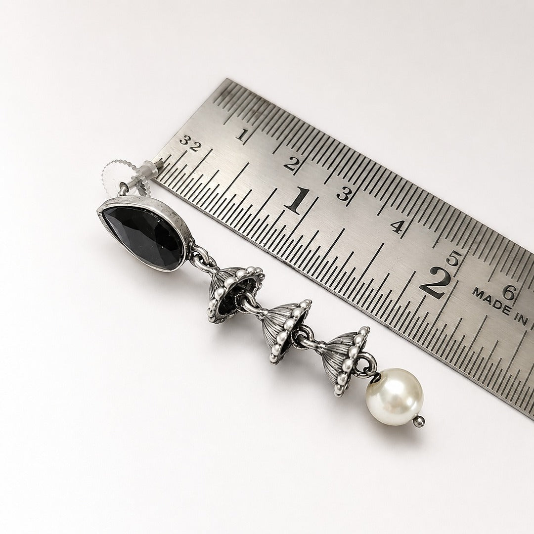 Mrinalini: Black Stone Cascade Pearl Drop Earring