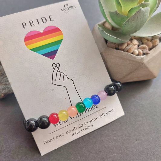 Unified Spectrum: Black Beaded Elastic Rainbow Pride Bracelet