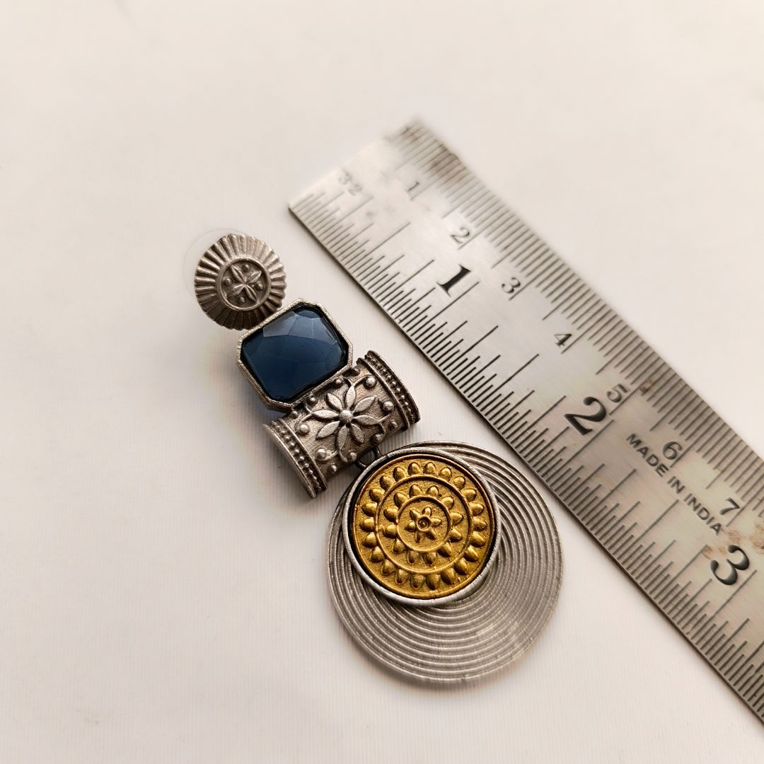 Statement Disc Dangler: Two-Tone Blue Stone Stud Danglers