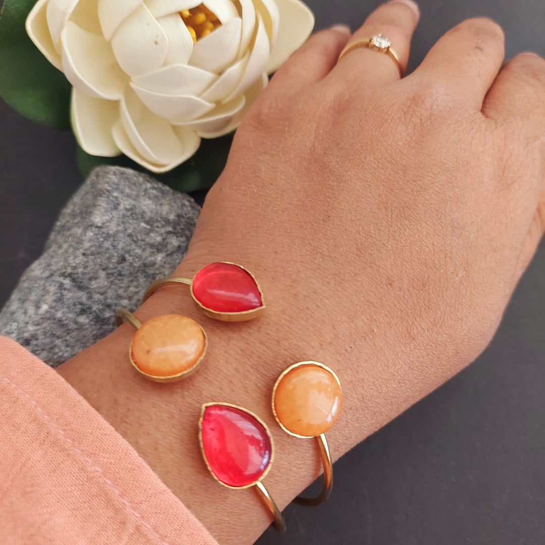 Fiery Fusion: Red and Yellow Dual Stone Bangle Bracelet