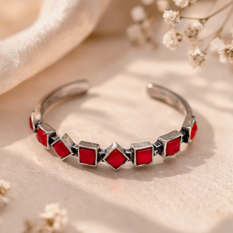 Nature Hues: Coral Silver Toned Cuff Bracelet