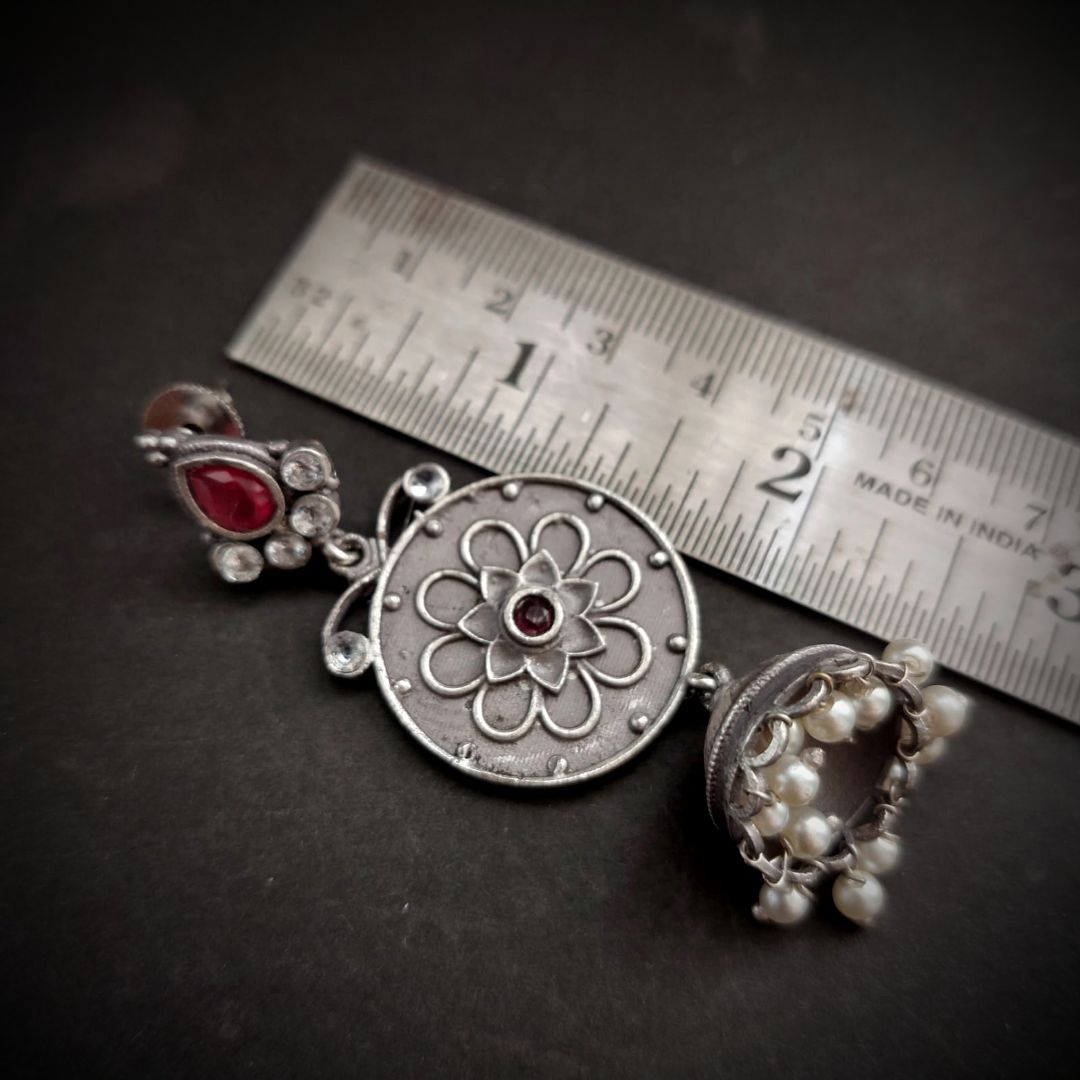 Festive Tinkles : Pink and White Stone Dangler Earrings