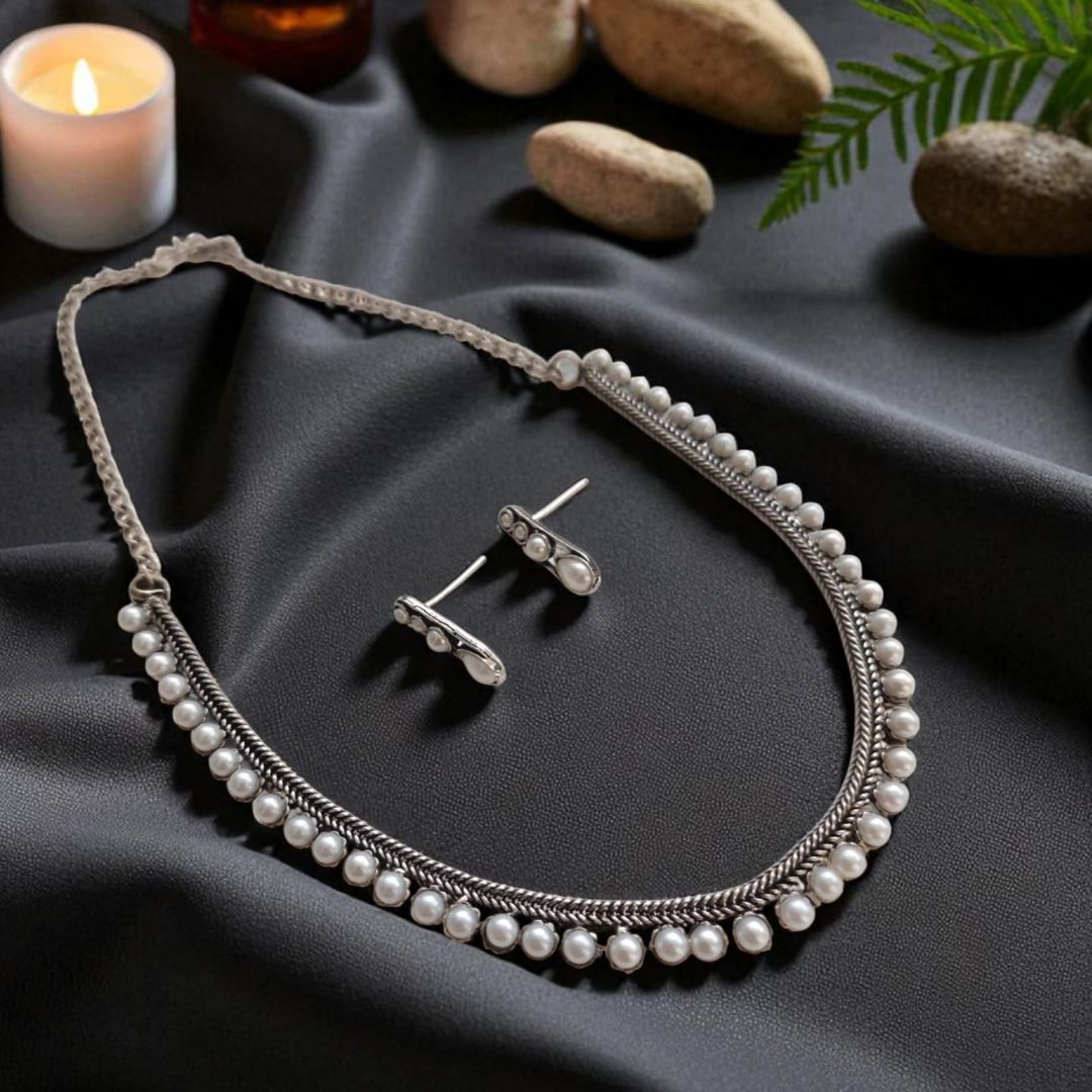 Pearls of Grace: Trendy Pearl Necklace And Earring Set