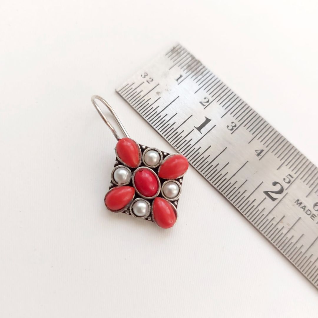 Diamond Delight : Coral and Pearl Floral Stone Earrings