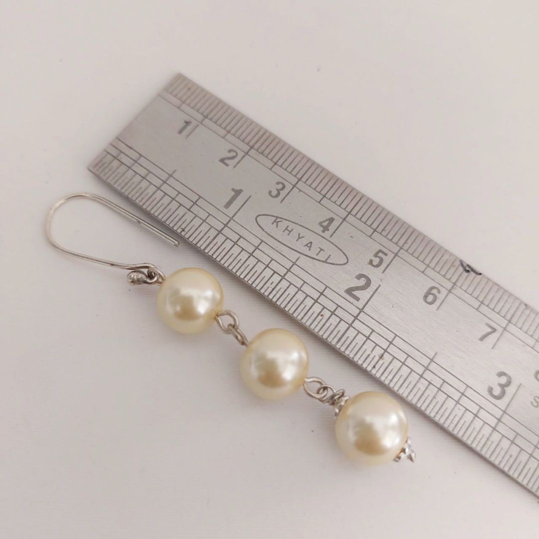 Natural Cream: Handmade Triple Pearl Drop Earring
