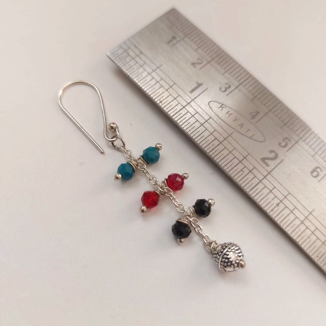 Hand Crafted Earrings: Dazzling Blue Red and Black Crystal Stone Long Drop Earring