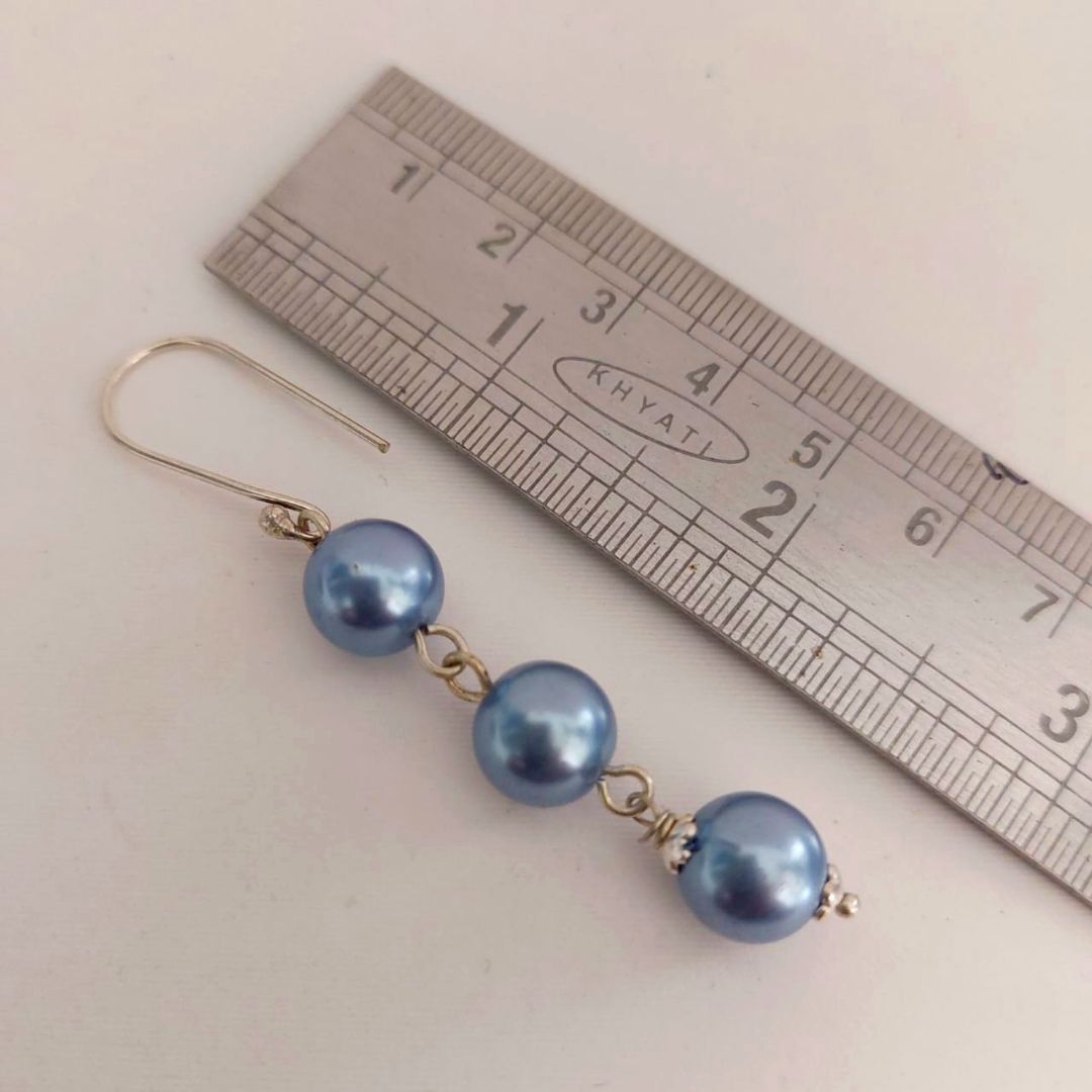 Serene Blue: Handmade Triple Pearl Drop Earring