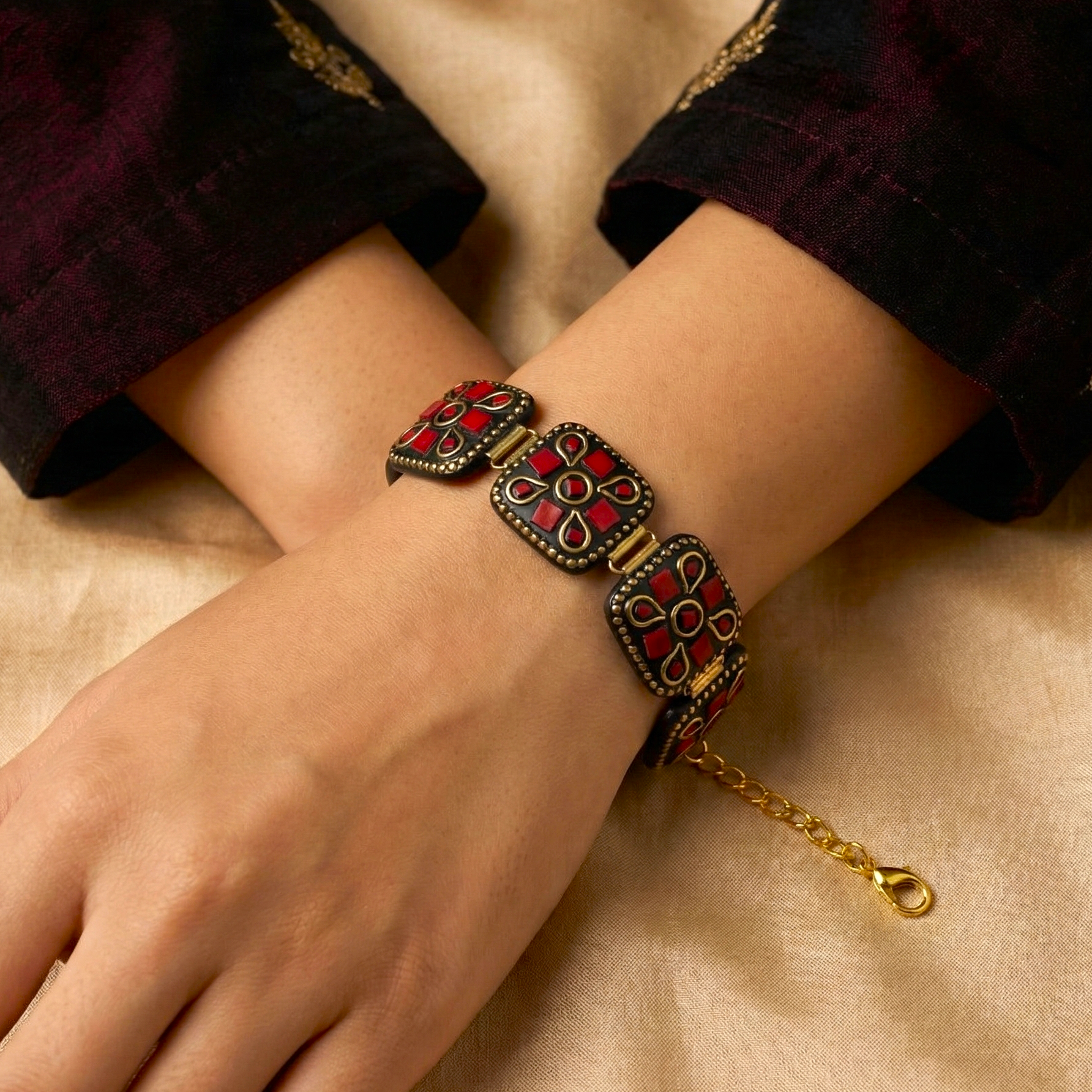Imperial Link: Maroon Tibetan Lac Square Bracelet – AashirsLifestyle