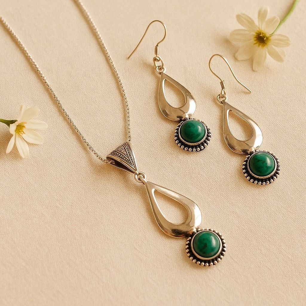 Emerald Teardrop: Simple Pendant and Earring Set – AashirsLifestyle