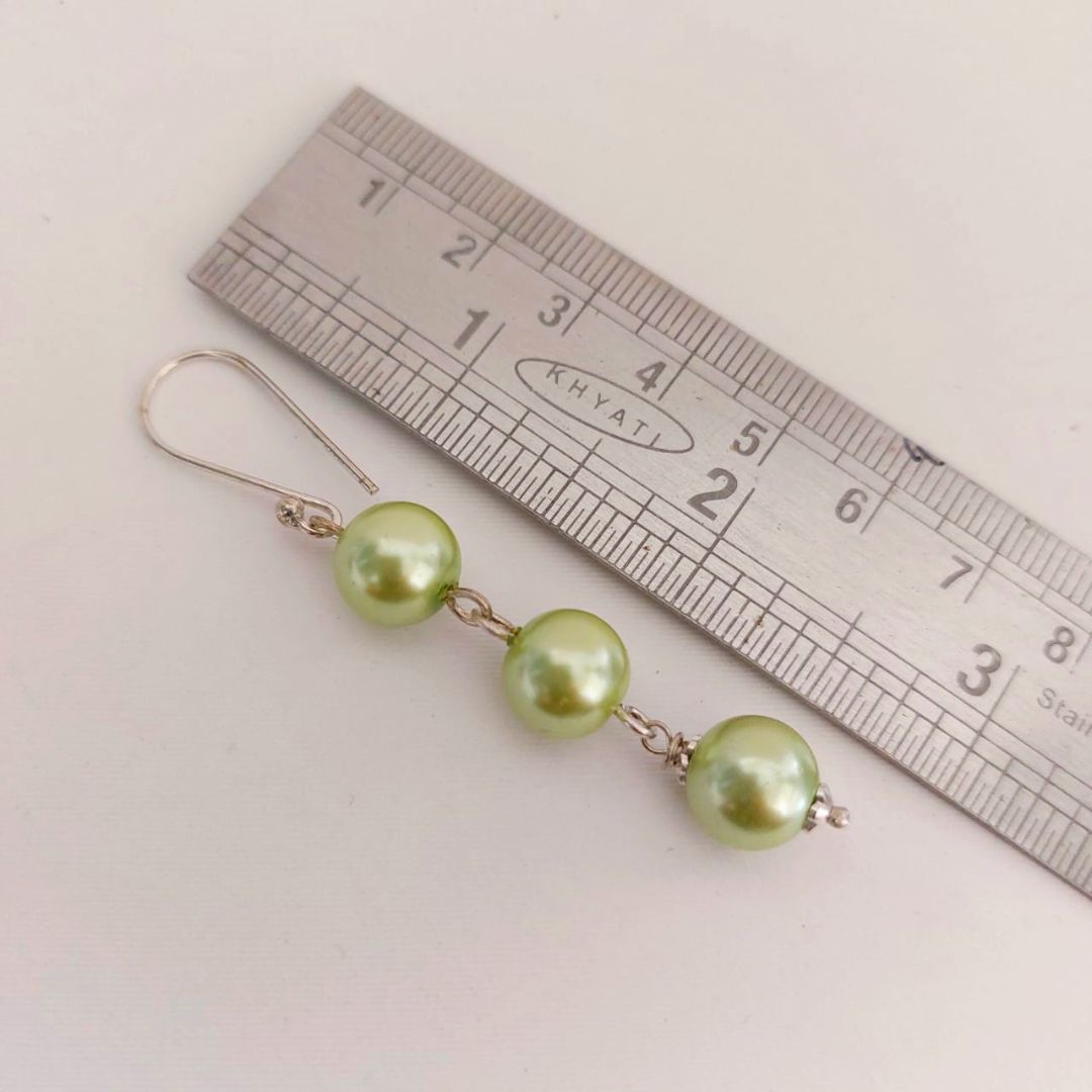 Zesty Green: Handmade Triple Pearl Drop Earring