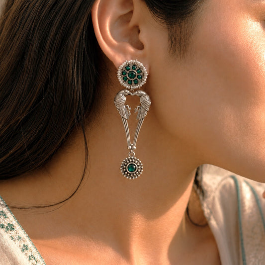 Pakhi: Green Stone Dangler Earrings
