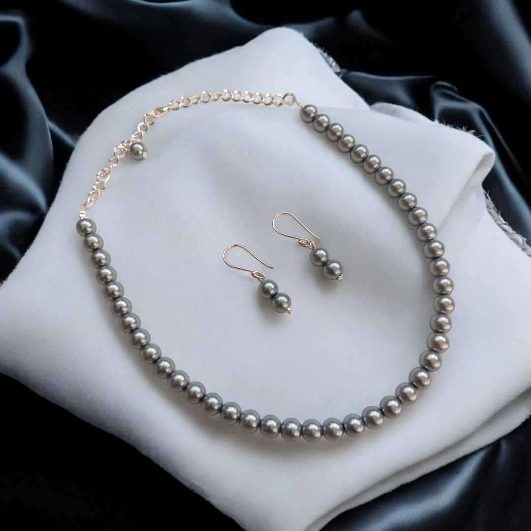 Graceful Grey Pearl Necklace and Earring Set – AashirsLifestyle