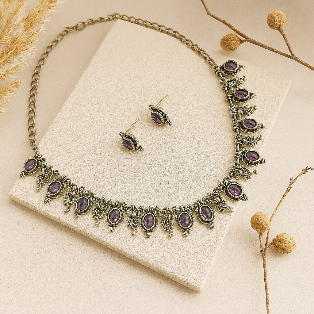 Tinge Tales: Lavender Stone Ethnic Necklace and Earring Set