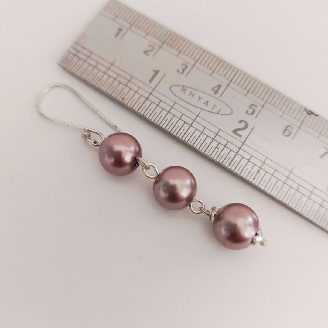 Mystic Mauve : Handmade Triple Pearl Drop Earring