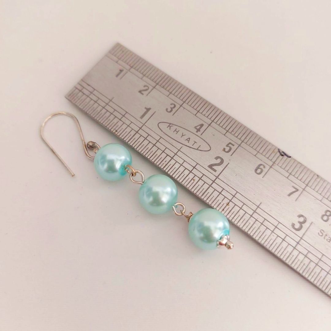 Pastel Green: Handmade Triple Pearl Drop Earring
