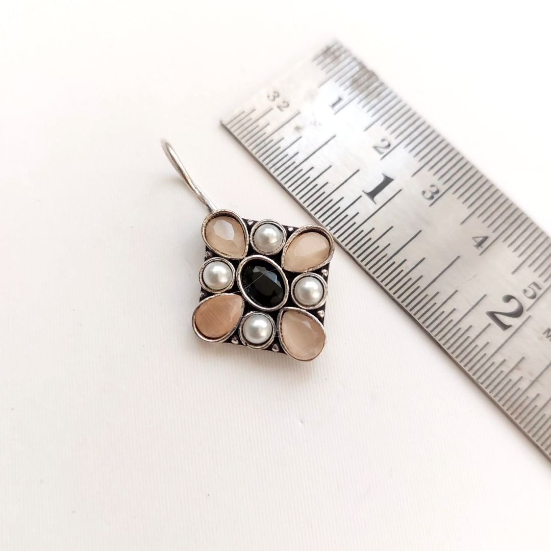 Diamond Delight : Peach and Pearl Floral Stone Earrings