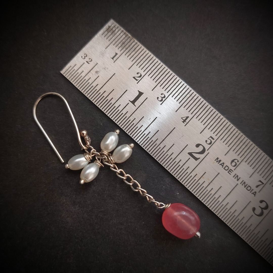 Pink Beads and Pearls Pendant Necklace and Earring