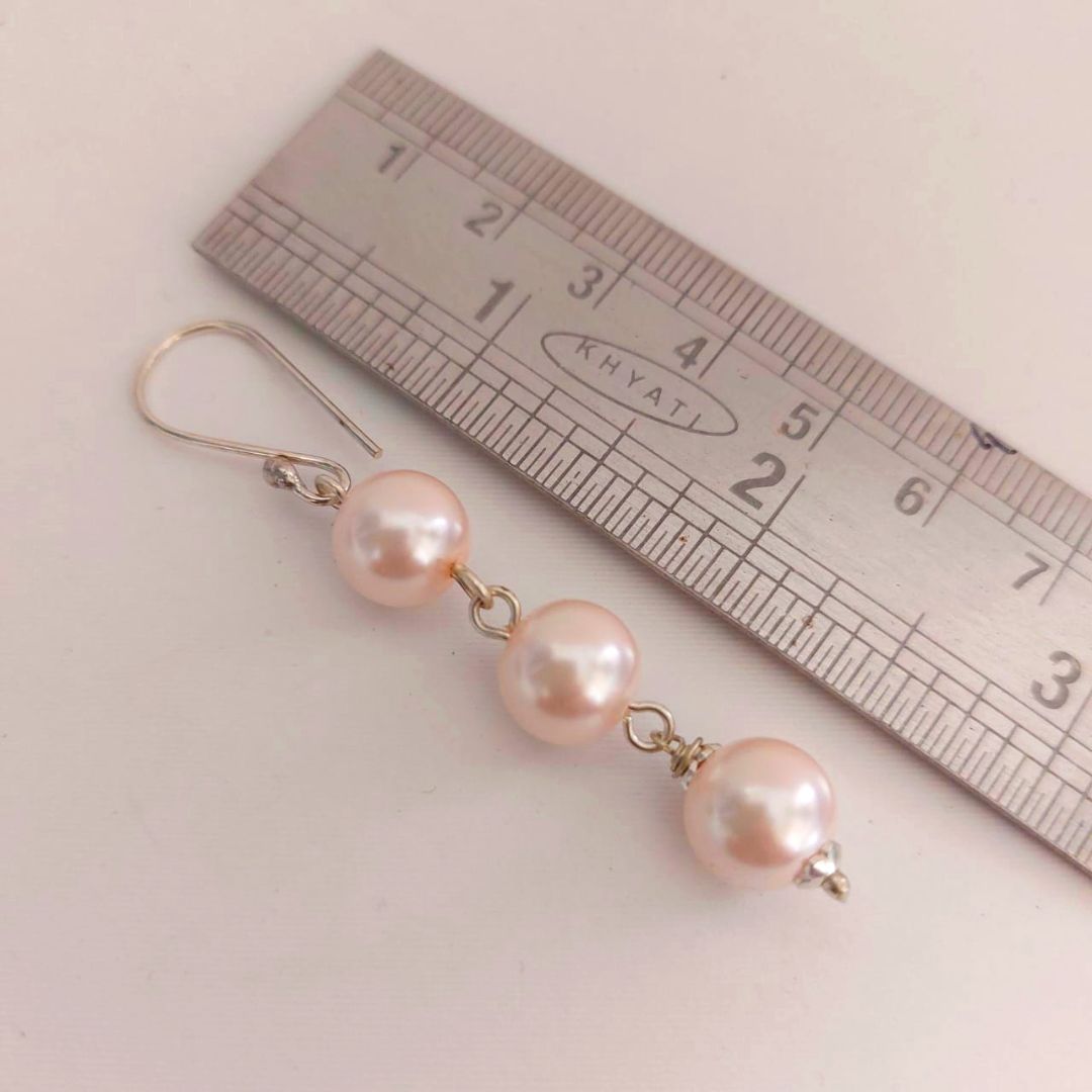 Blush Pink: Handmade Triple Pearl Drop Earring