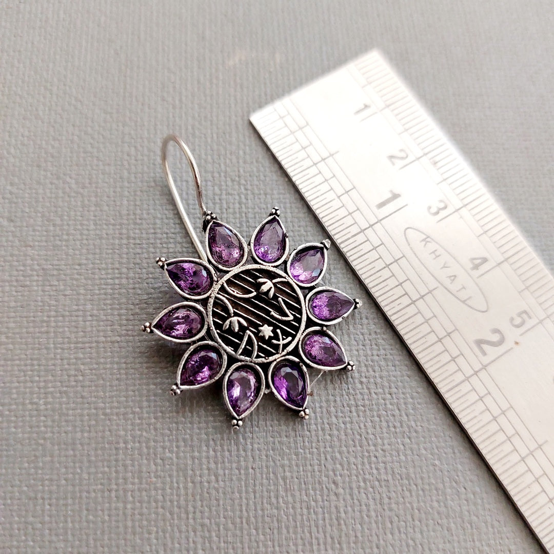 Lavender Petal Whispers: Oxidized Light Purple Stone Earrings
