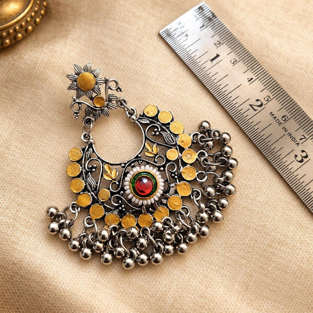 Abeer: Festive Silver Toned Chandbali Earring