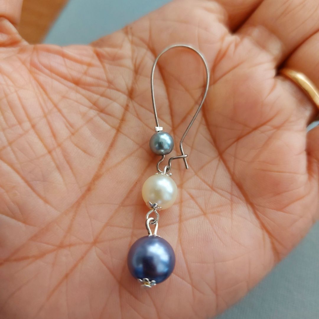 Trinity Drops: Tricolor Pearl Hooped Earrings