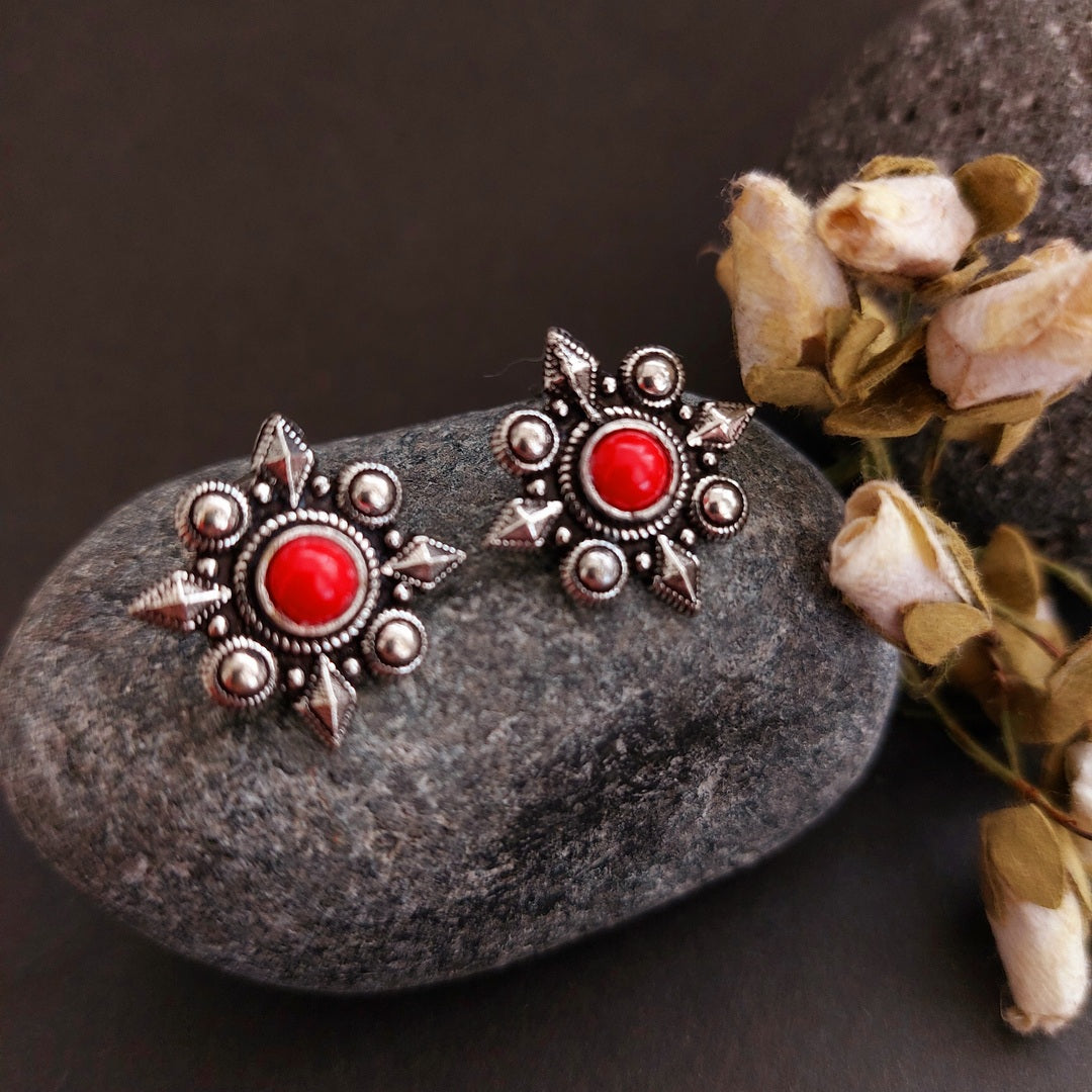 Coral Charm: Oxidized Coral Studs for Valentine's Day