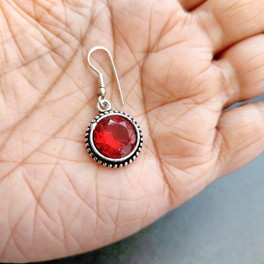 Scarlet Romance: Oxidized Hooped Earring with Red Stone