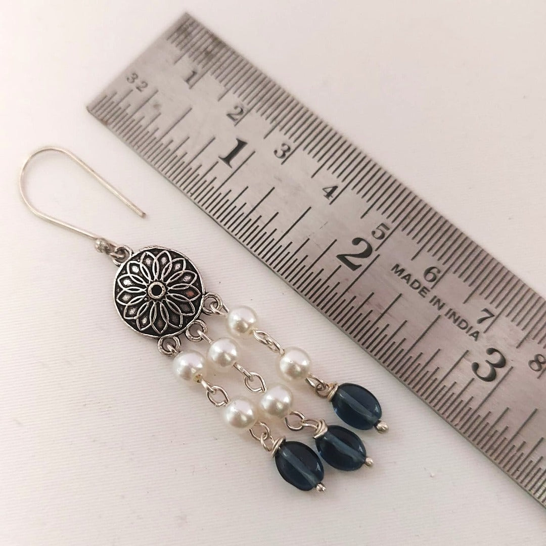 Midnight Bloom: Handcrafted Dangler with Pearls and Beads
