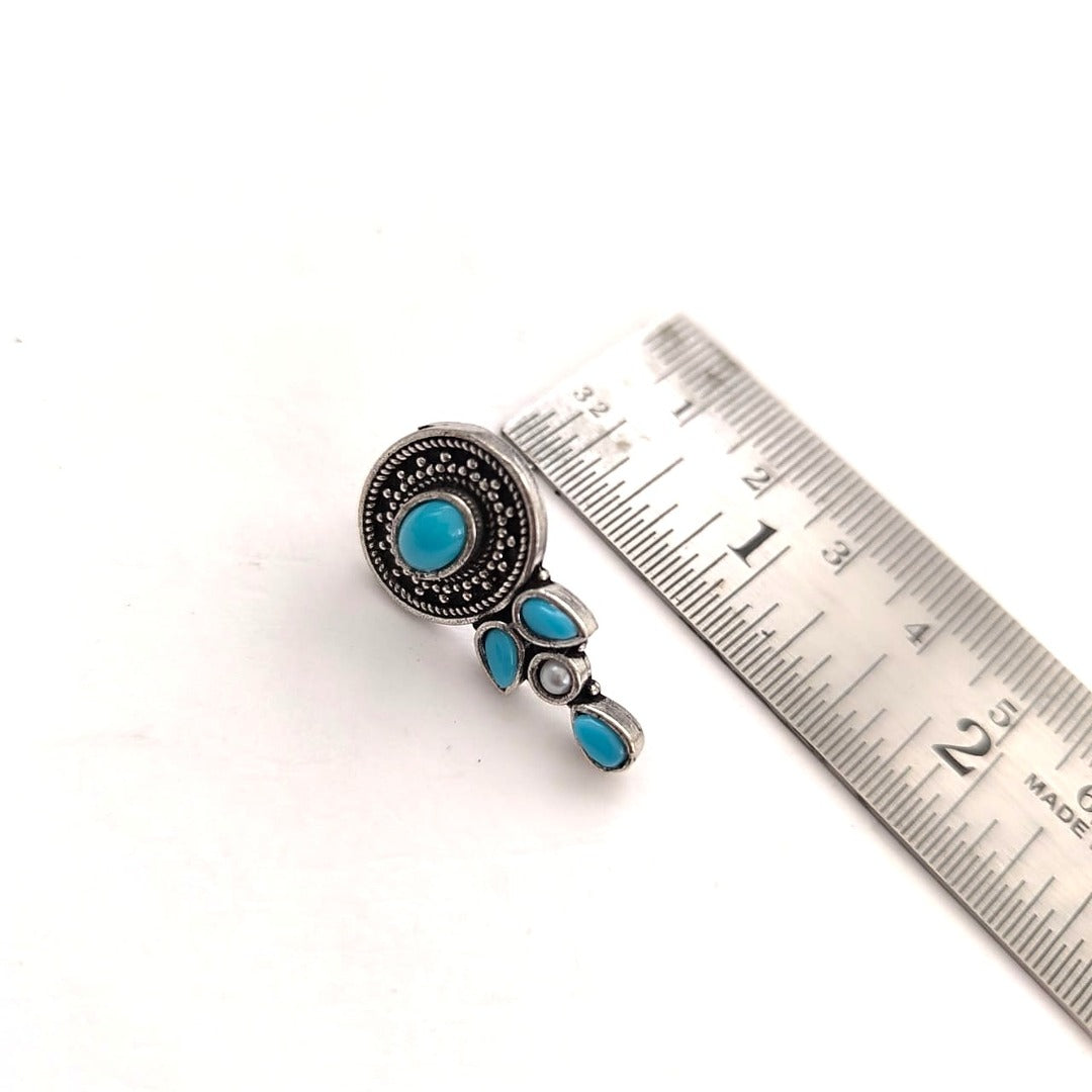 Ziva Drops: Turquoise Stone Silver Toned Earring