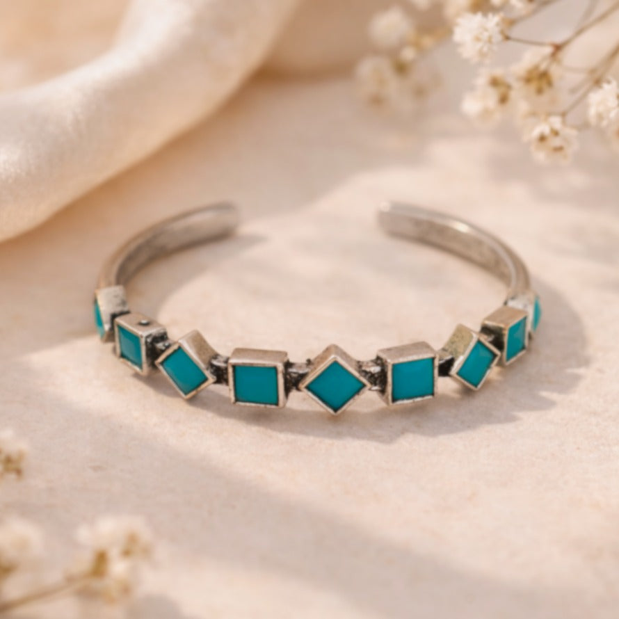 Nature Hues: Turquoise Silver Toned Cuff Bracelet