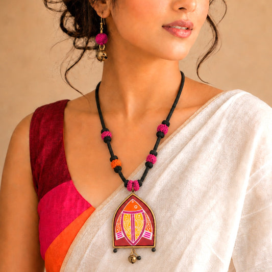 The Folk Edit: Hand painted Fish Terracotta Pendant and Earring Set