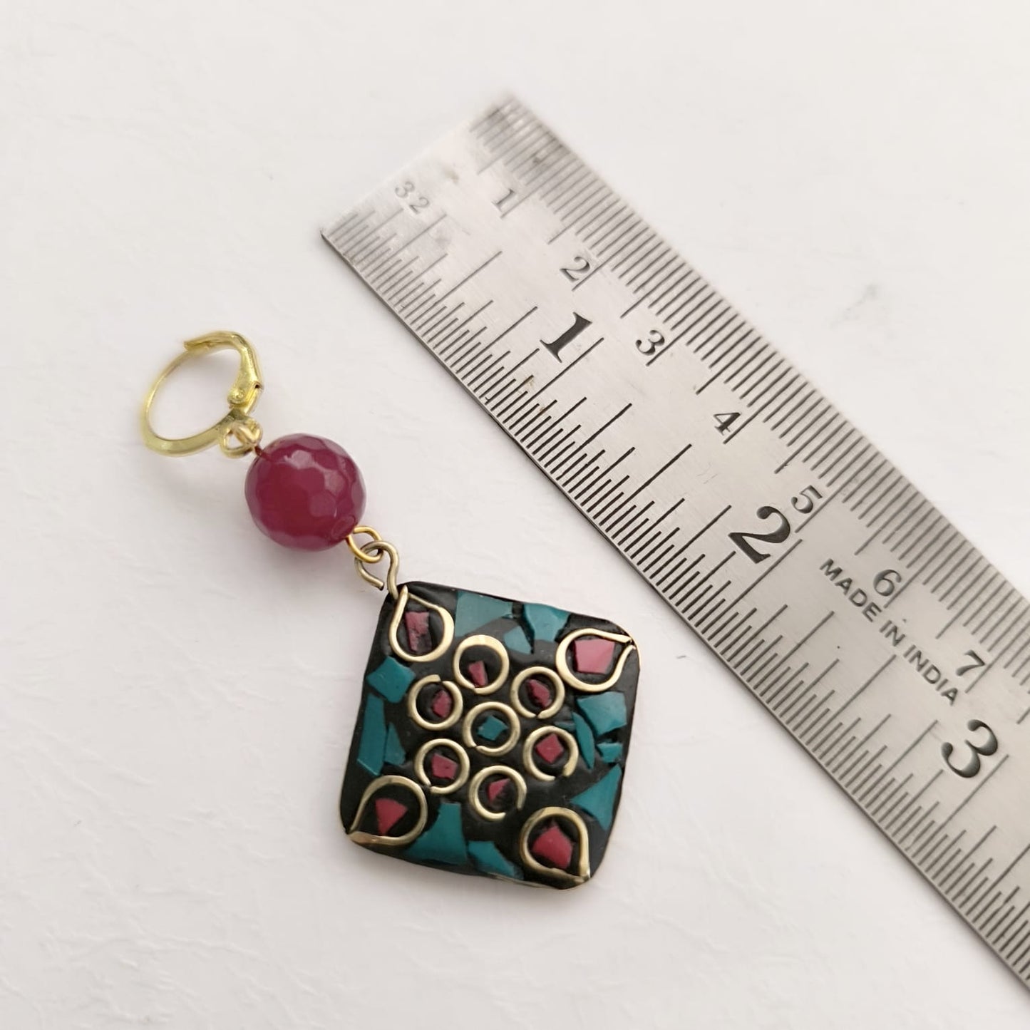 Mosaic Splendor: Square Tibetan Lac Earring