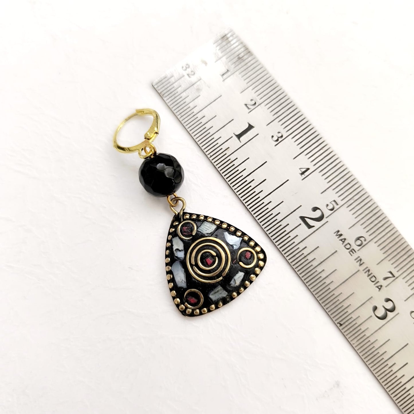 Mosaic Splendor: Triangular Tibetan Lac Earring