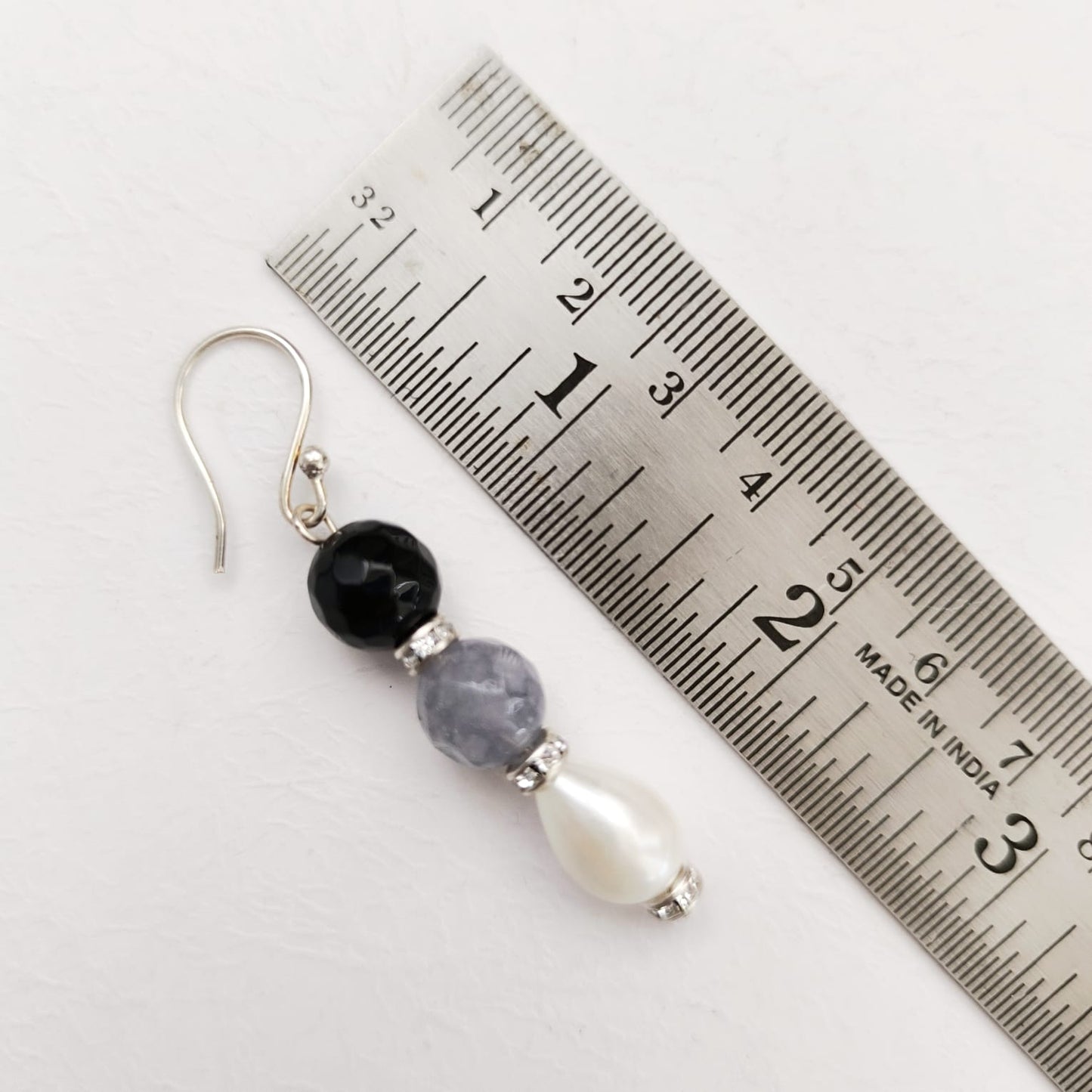 Valentina: Handcrafted Earring With Black and Grey Beads and Pearls