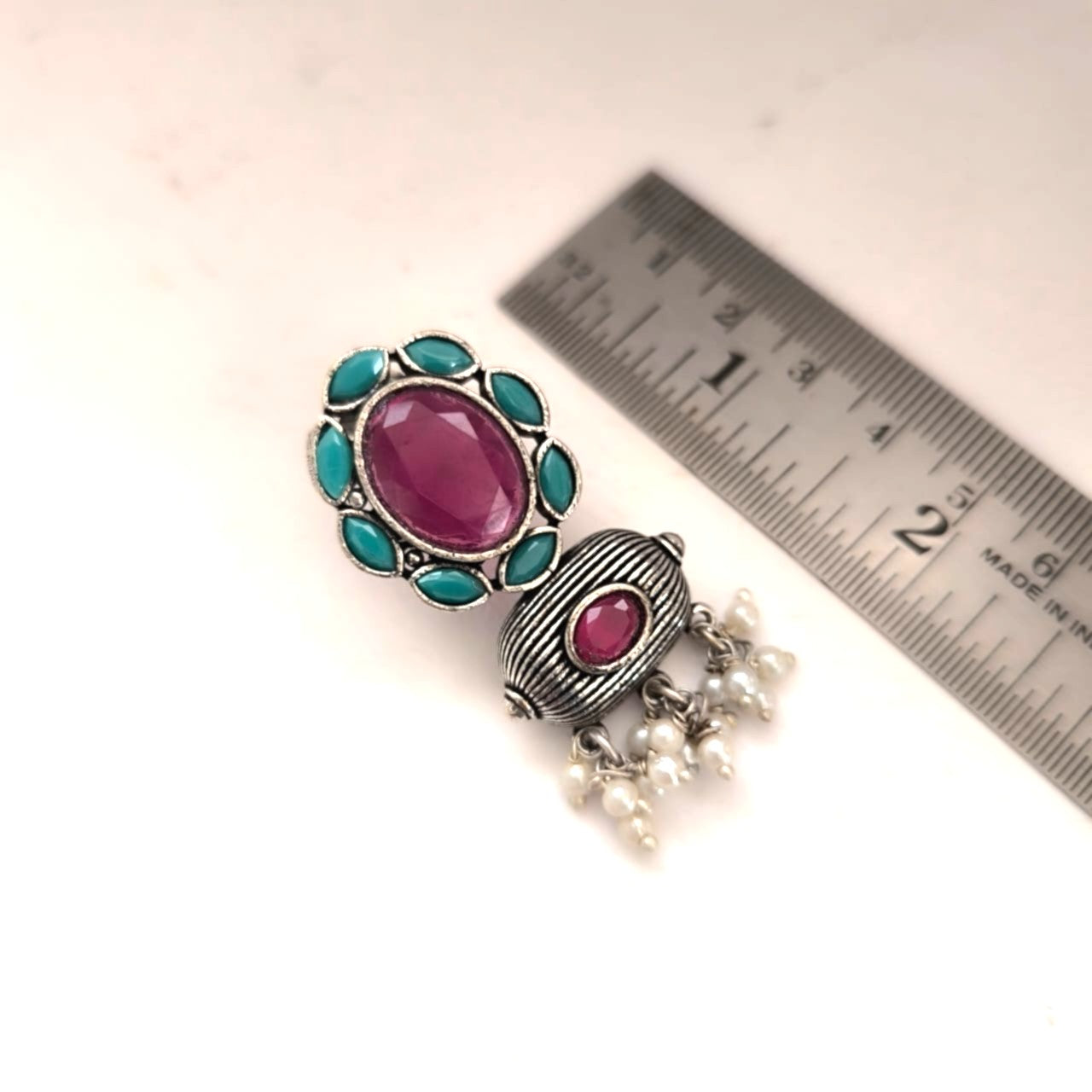 Gem Glow Artifacts: Dark Pink and Aqua Stone Danglers