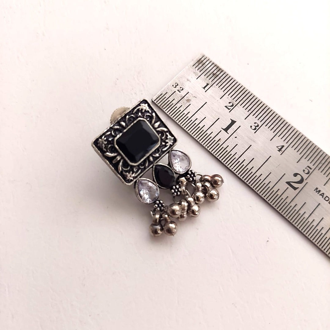 Sitaara Choker Set: Black and White Stone Choker and Earring Set