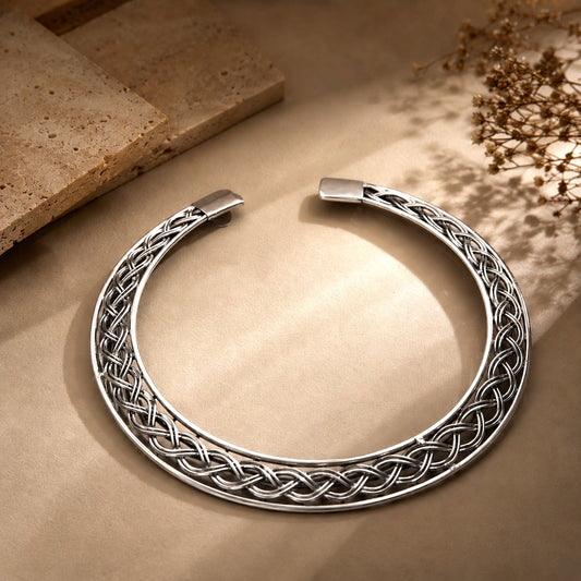 Silver Toned Braided Flat Hasli Necklace