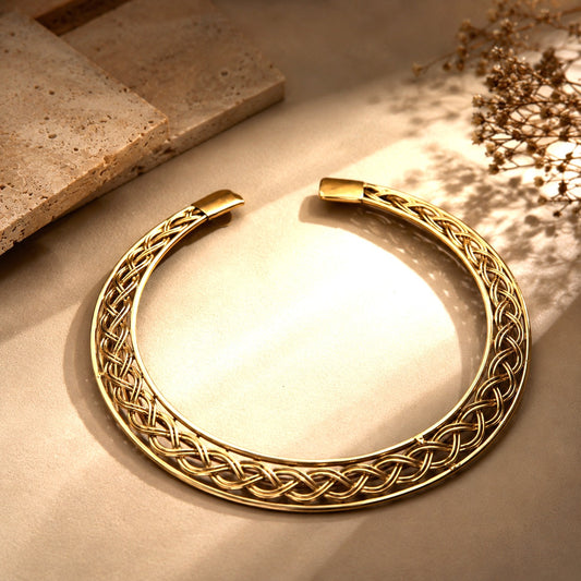 Gold Toned Braided Flat Hasli Necklace