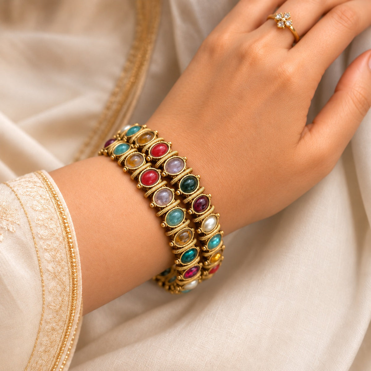 Navrangi Grace: Navaratna Stone Inspired Festive Bangles