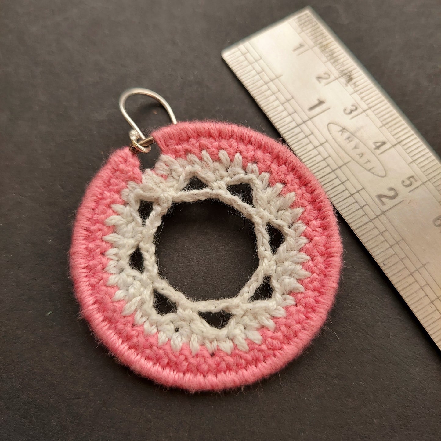 Handcrafted White and Pink Crochet Earrings