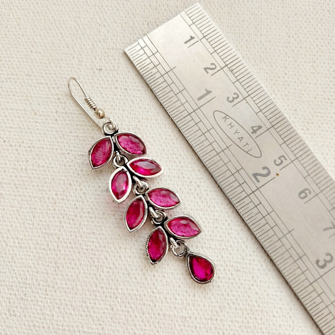 Stone Studded Long Danglers - Pink