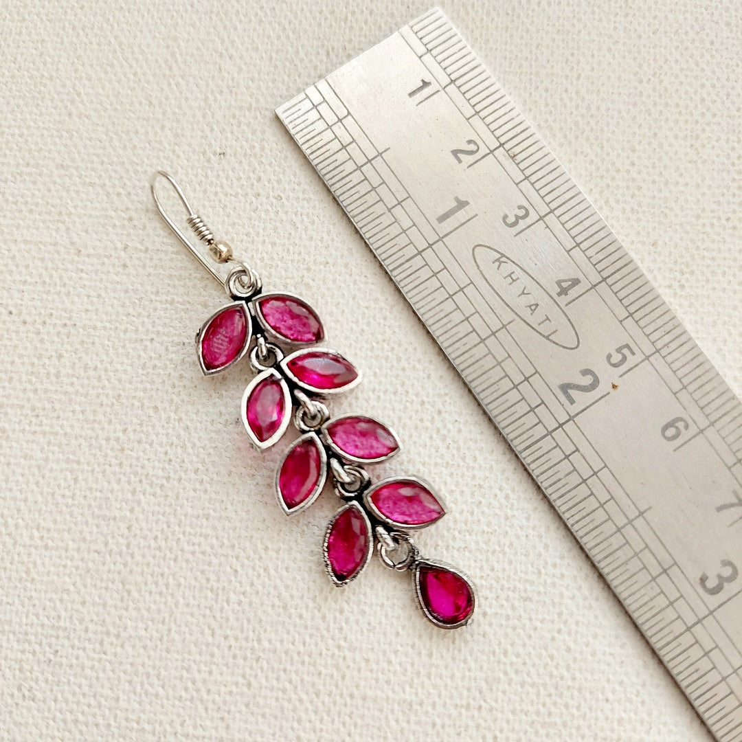Stone Studded Long Earrings- Pink