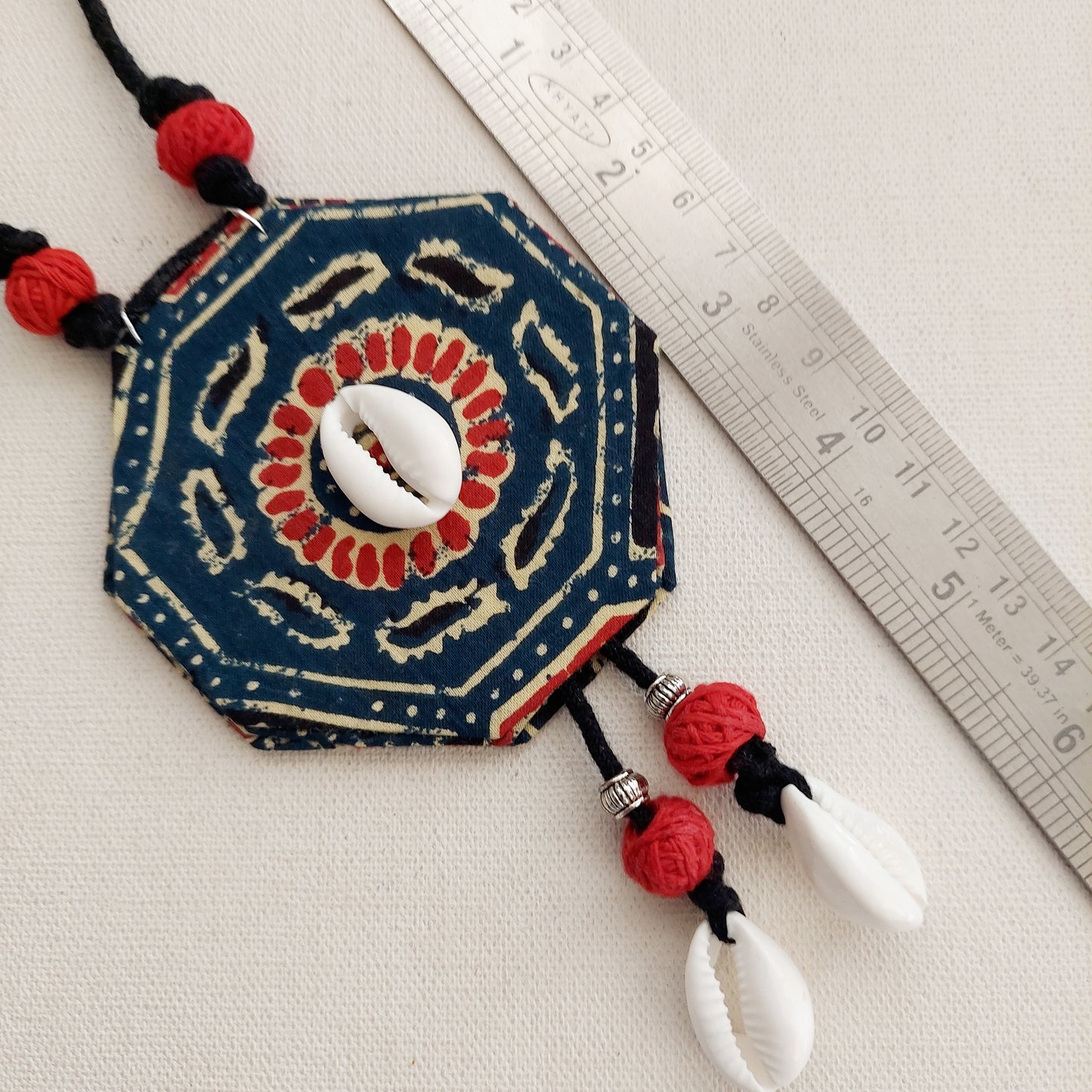 Indigo Ajrakh Print Fabric Necklace
