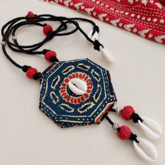 Indigo Ajrakh Print Fabric Necklace