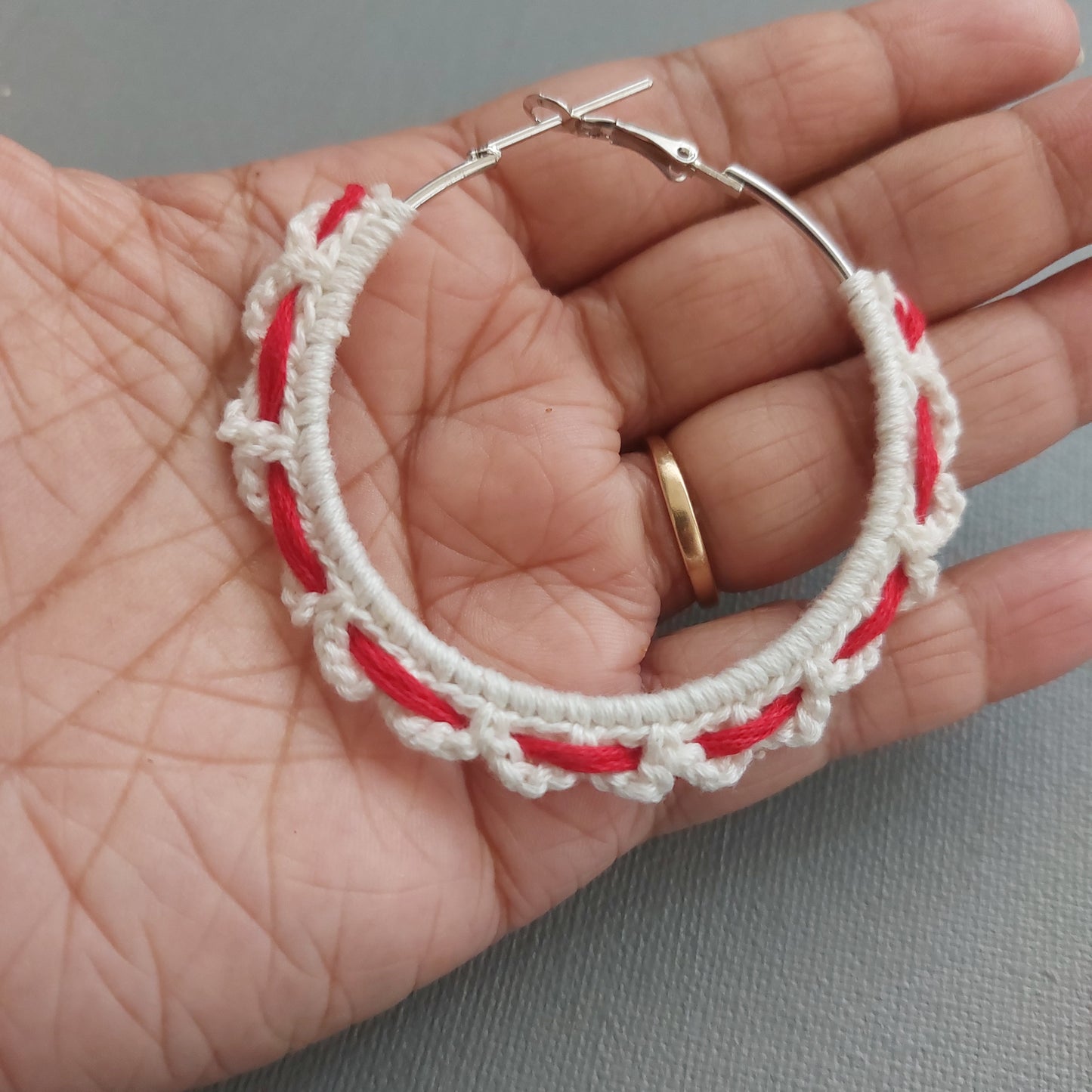 Handwoven Red and White Crochet Earrings
