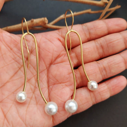 Matte Gold Toned Pearl Hooped Earrings