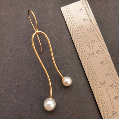 Matte Gold Toned Pearl Hooped Earrings