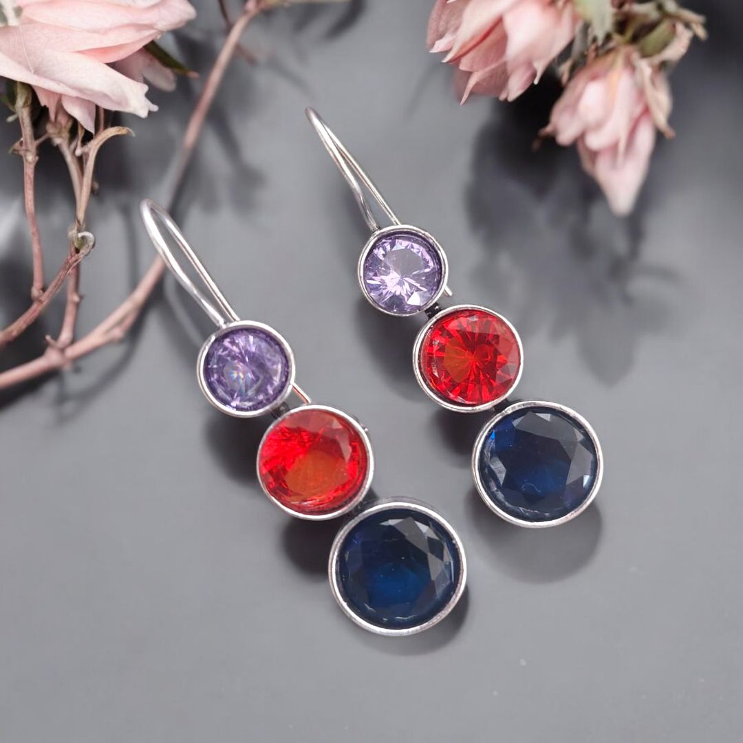 Stone Studded Earring - Red Blue and Lavender Stone