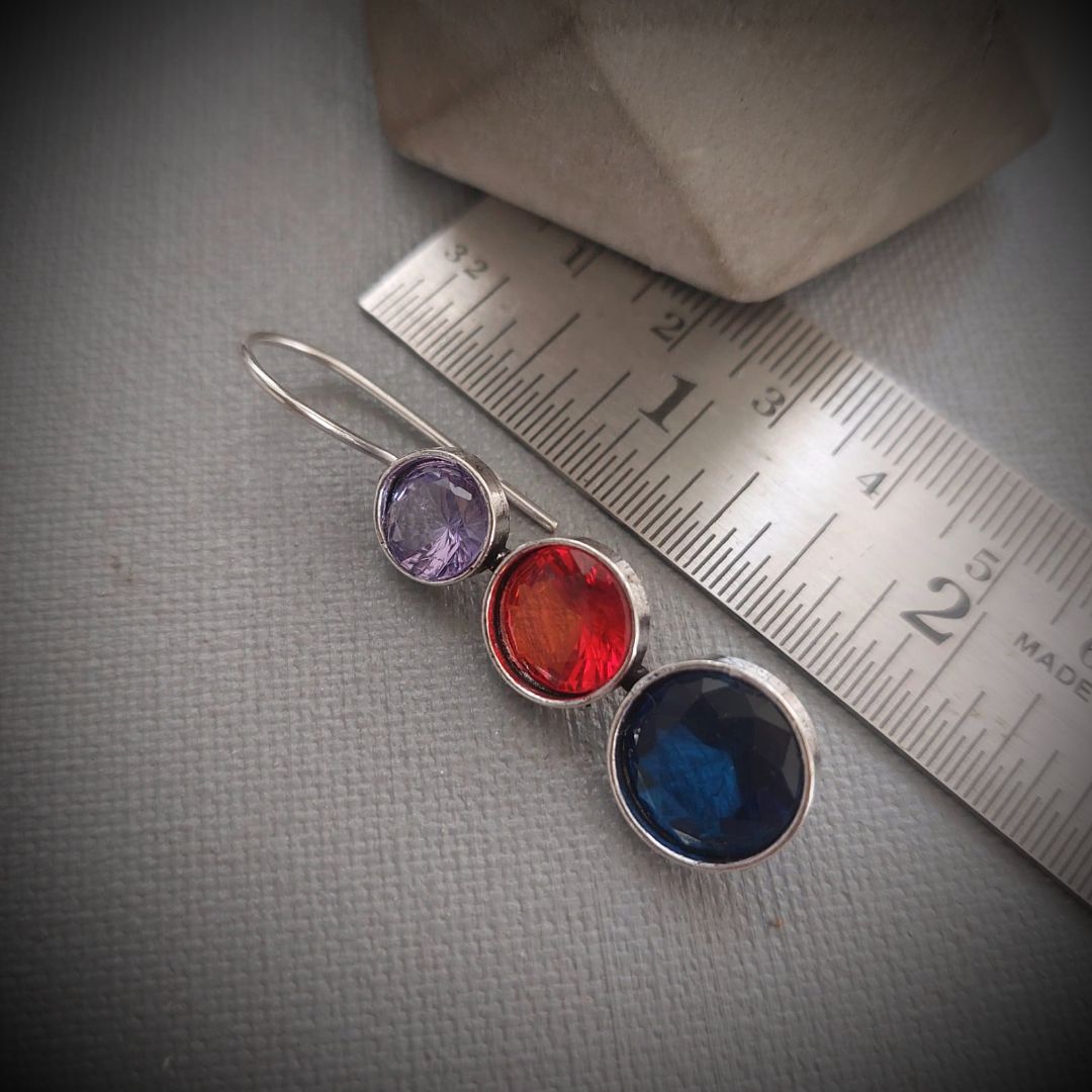 Elegant Three-Tire Stone Symphony-Multicolored Studded Hoop Earring