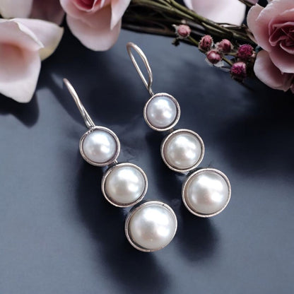 Elegant Three Tier Pearl Symphony- Classic Pearl Hoop Earring